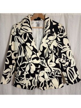 Vintage Y2K Cache Women's Black and White Floral Blazer Jacket Large #interview